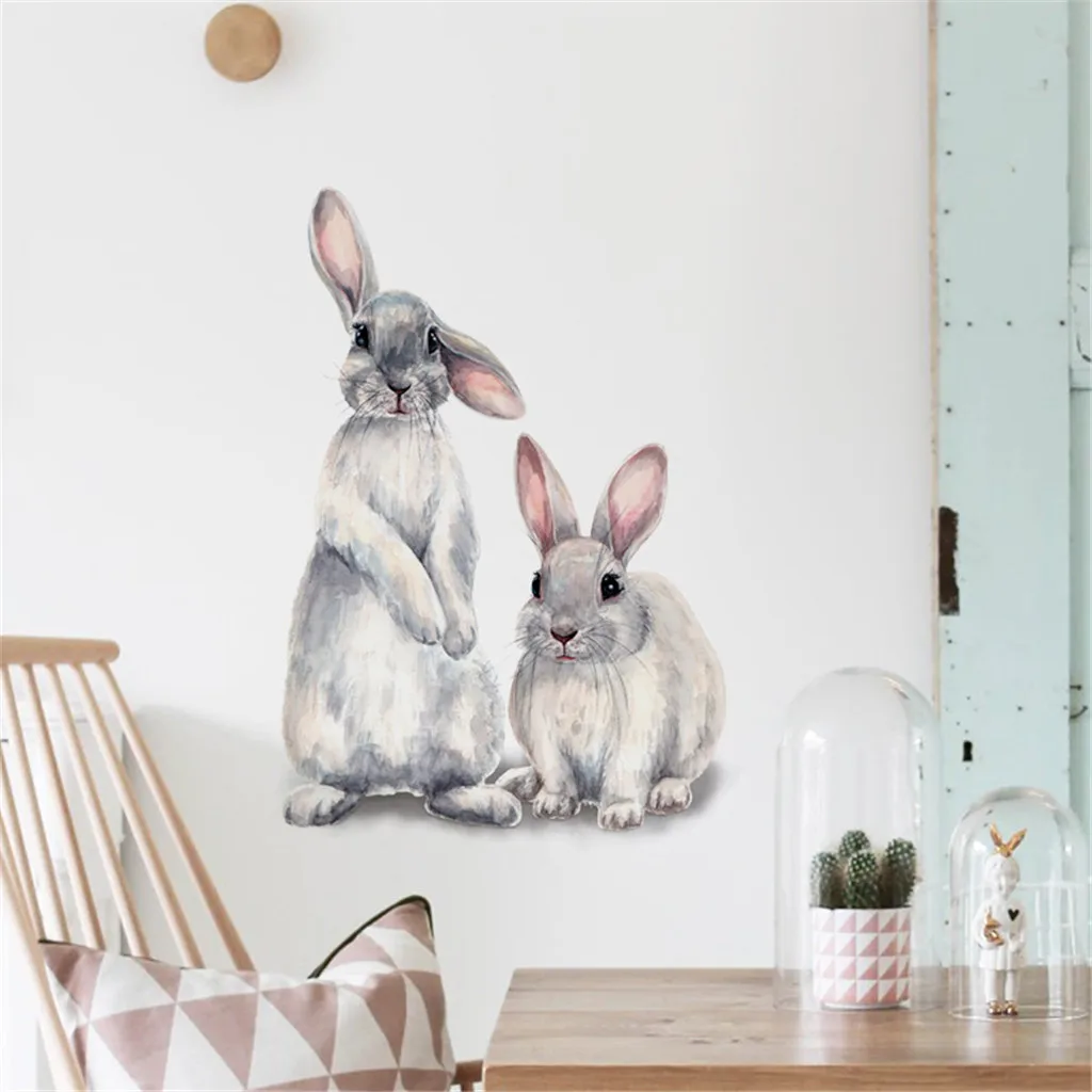 Cute Rabbit Wall Stickers For Kids Room Removable PVC Bedroom Background Wallstickers Home Decor Living Self-adhesive #84 | Дом и сад