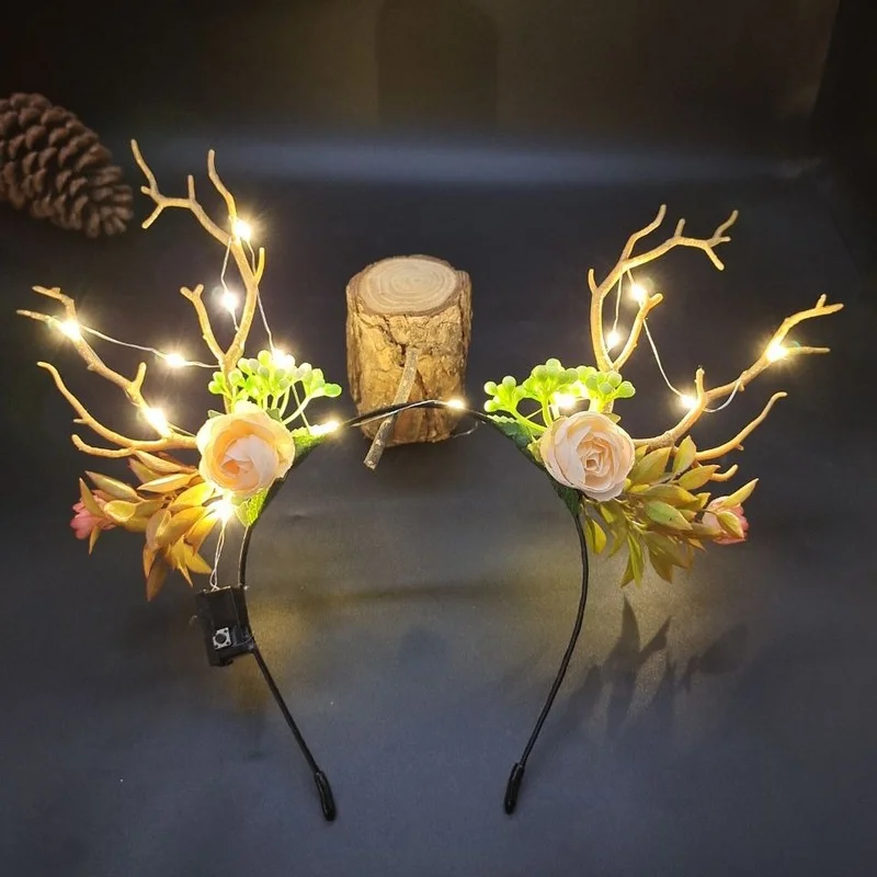 

LED Blinking Luminous Warm White Light Simulation Elk Berry Antlers Headband Headdress Birthday Party Wedding Christmas