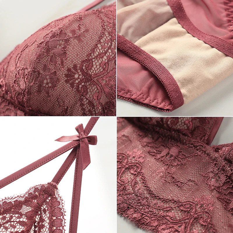 LILYMODA, треугольная чашка, женский сексуальный кружевной бюстгальтер, ультра тонкий бюстгальтер, наборы бюстгальтеров, женское нижнее белье, винтажное, красное, серое, черное