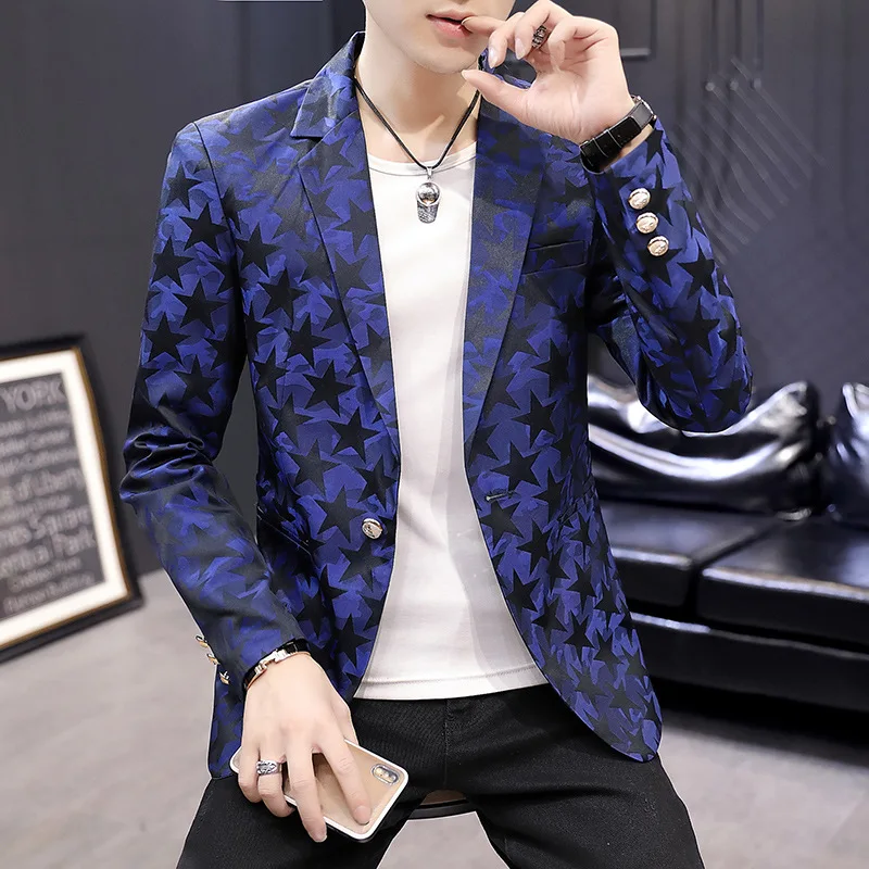 

2020 Для мужчин Slim Fit Красивый Повседневное жаккардовый Блейзер Молодежные блейзер с цветами