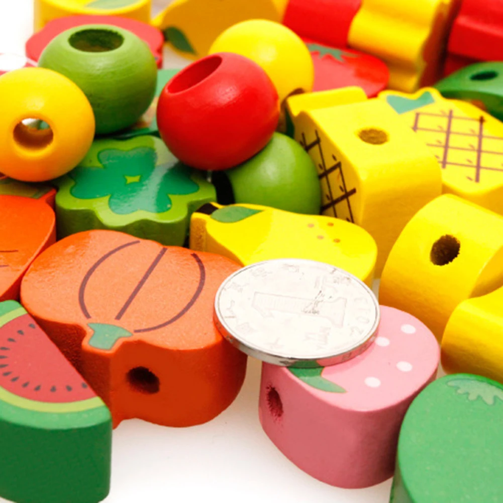 Детские нанизывающиеся бусины игрушка игра в игры деревянный еж фрукты овощи