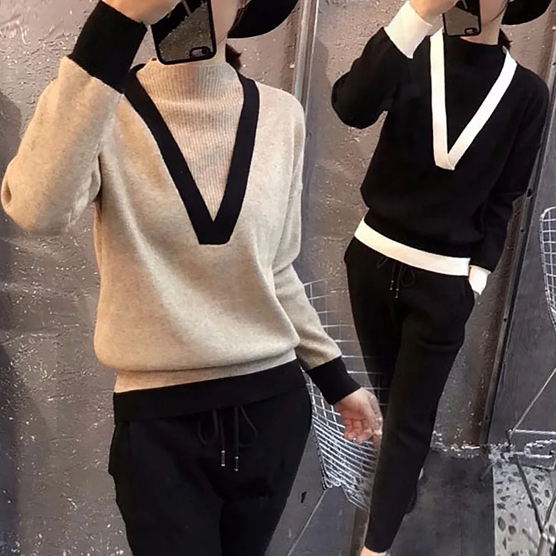 Зимний вязаный свитер размера плюс L-4XL Женский пуловер с воротником средней