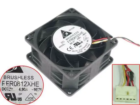 4-проводной вентилятор охлаждения сервера Delta Electronics PFR0812XHE 9E75 DC 12 В 4.90A 80x80x38 мм
