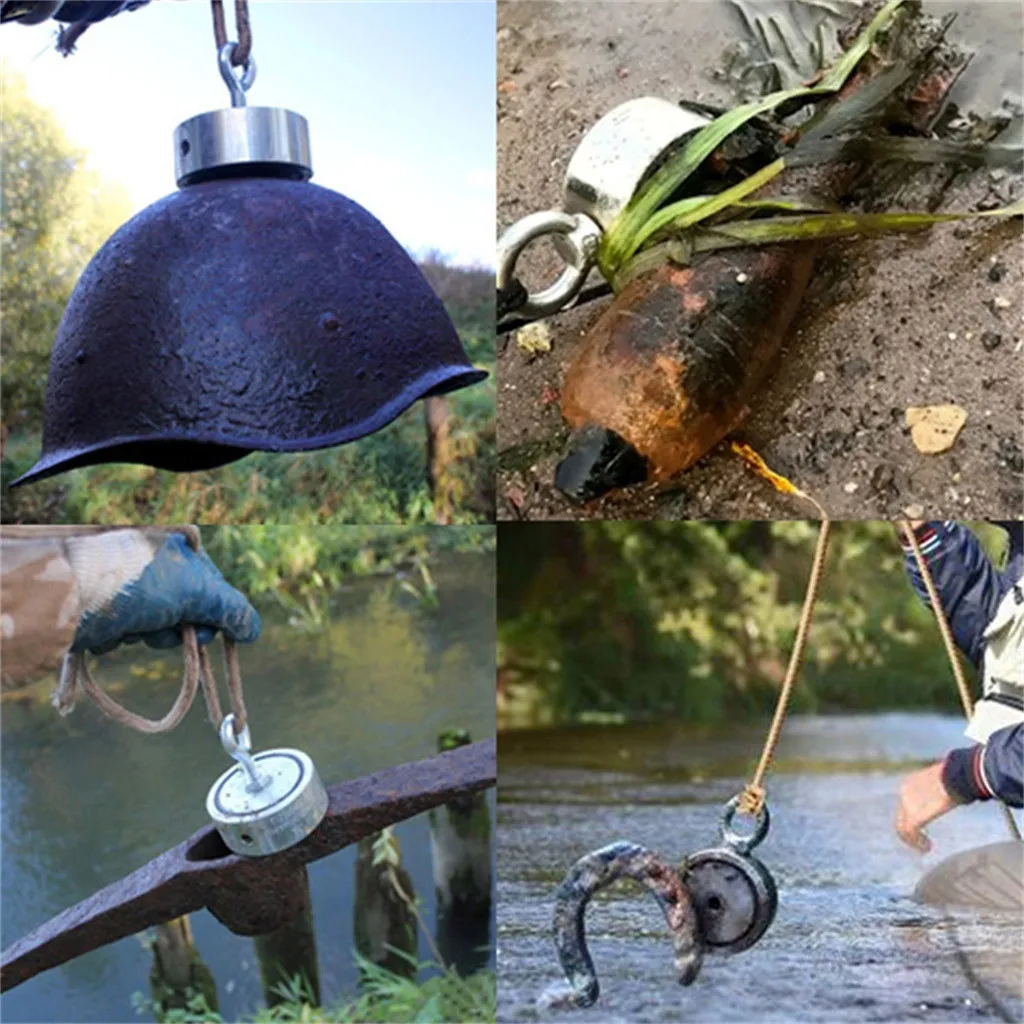 

200/300/500KG Double Side Neodymium Metal Magnet Detector Fishing Kit+10M Rope Magnets M8 Steel Plate 48/60/75mm Diameter