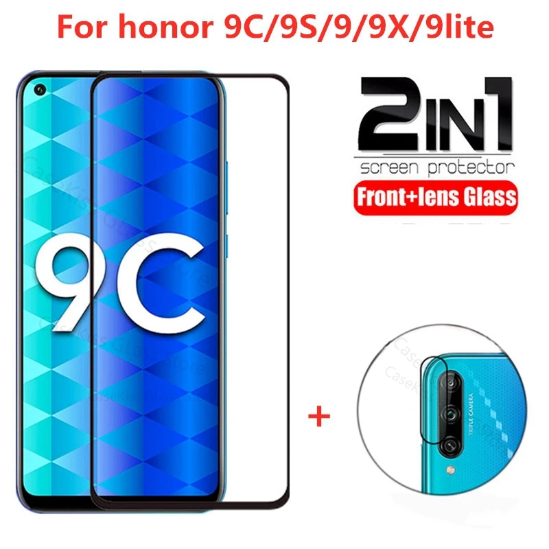 Стекло 2 в 1 для Huawei Honor 9C 9A 9S закаленное стекло с полным покрытием клейкая передняя