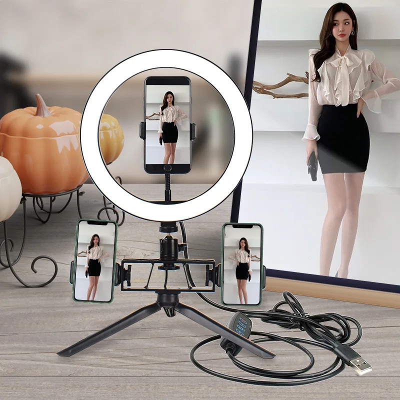 

Beauty Photography LED Selfie Ring Light 26CM Dimmable Camera Phone Ring Lamp 10inch Table Tripods For Makeup Video Live Studio