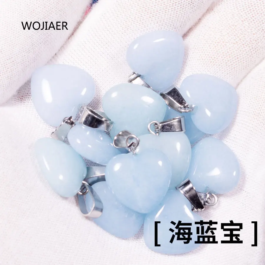 

WOJIAER 2021 Girl Women Love Heart Natural Gem Stone Charms Pendants Aquamarines Reiki for Jewelry Making Necklace ZM0583