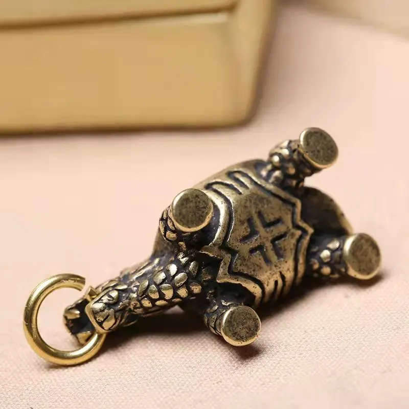 Античная латунная цепочка для ключей в виде черепахи дракона из твердой меди