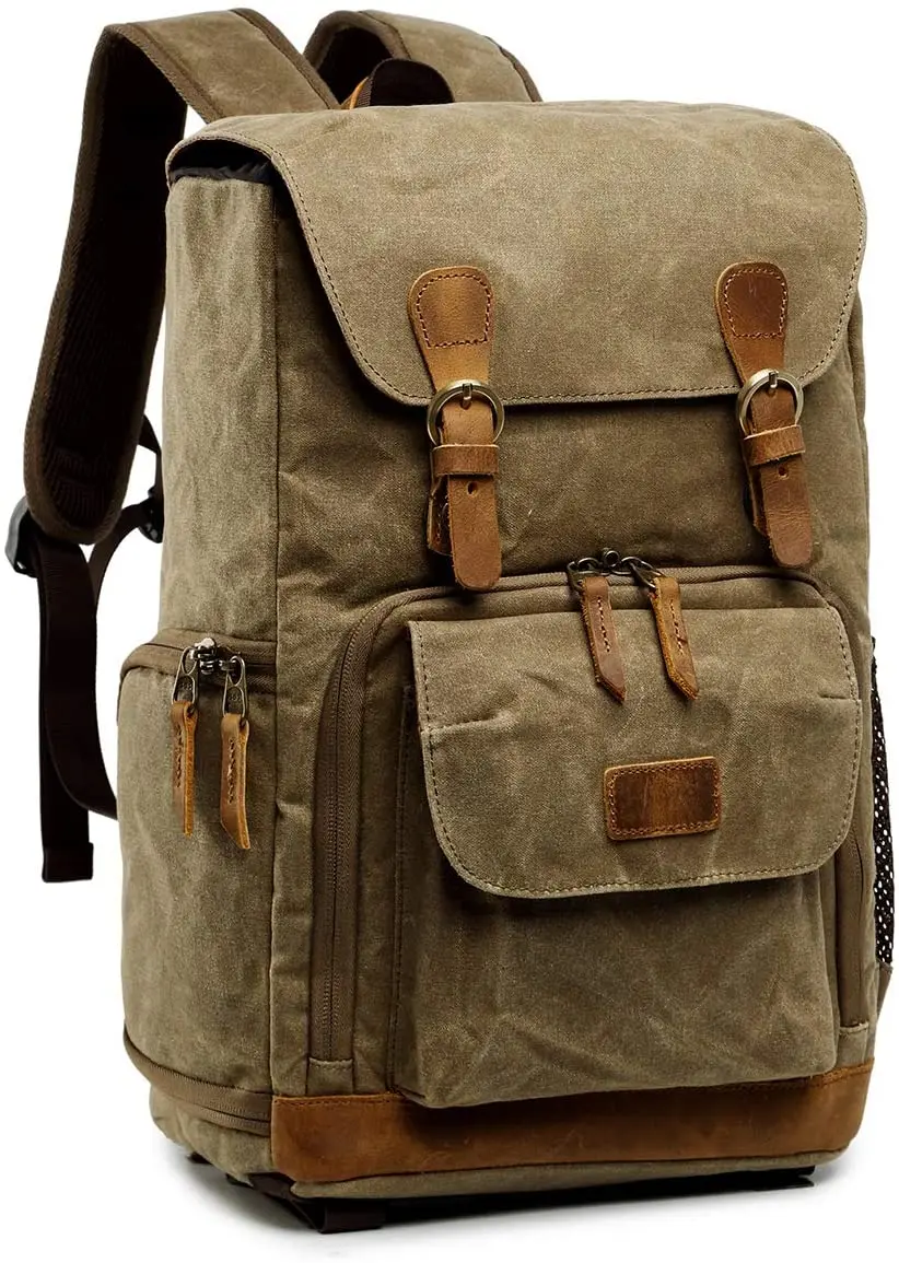 waterproof oiled wax canvas slr dslr camera backpack large capacity camera case bag for 14 inch laptop and tripod travel bag free global shipping