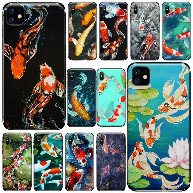 

Chinese Koi Fish luck color Phone Case for iPhone 11 12 pro XS MAX 8 7 6 6S Plus X 5S SE 2020 XR Soft silicone