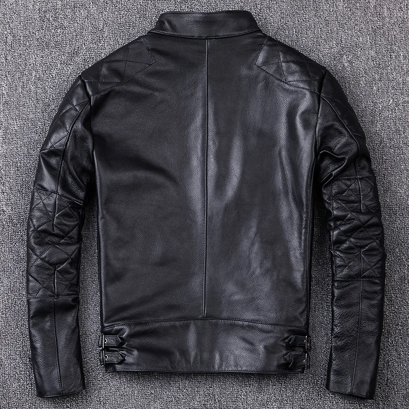 

David Genuine Beckham Jacket Man's Fall Fashion Slim Real Cowhide Leather Black Short leather Mens Motorcycle Jackets