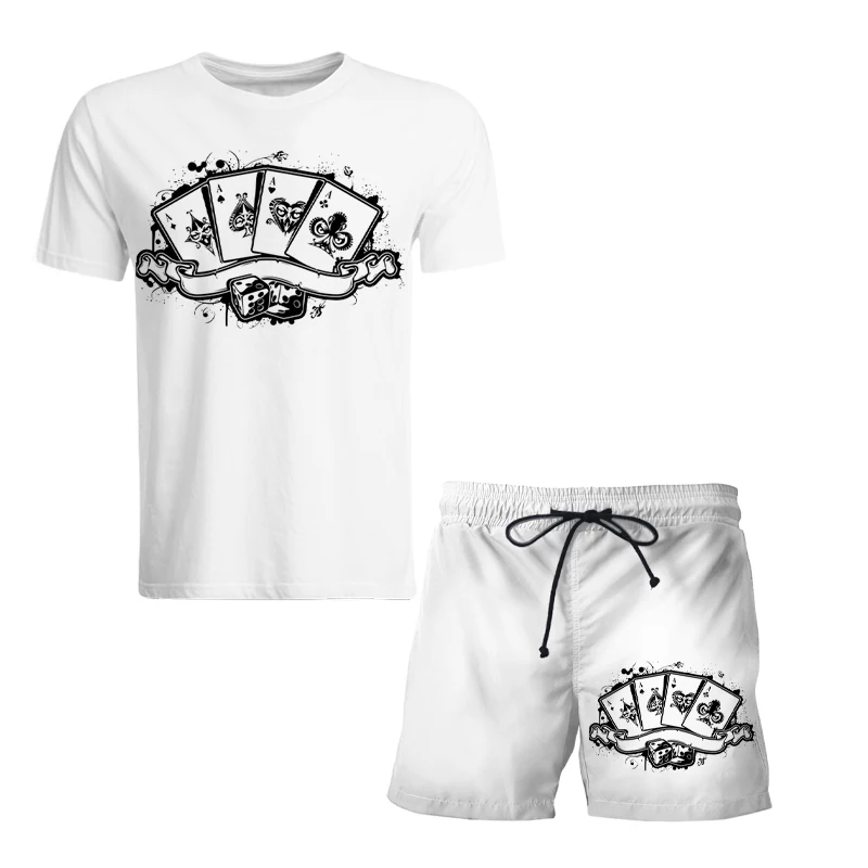 

Summer new hot-selling casual beach 3D digital printing men's brand T-shirt personality playing card pattern couple T-shirt set