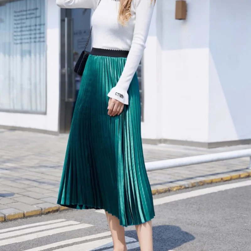 Юбка женская двухслойная атласная плиссированная повседневная стрейчевая миди
