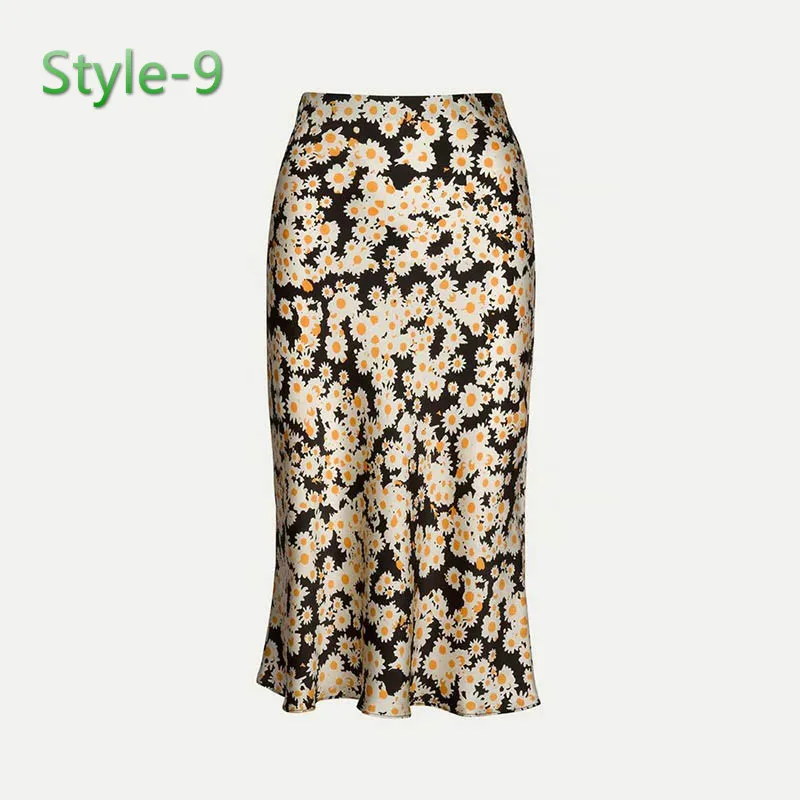 Style-9-1 JuneLove, женские летние глянцевые атласные юбки-трубы, юбка с высокой талией, розовая пикантная юбка средней длины, раскол, металлический цвет, юбка для вечеринок, низ - Цвет: Style-9-1