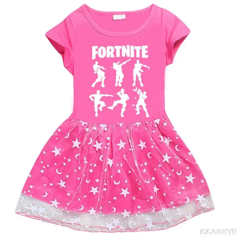 Детская хлопковая рубашка Fortnites для девочек Сетчатое платье принцессы с