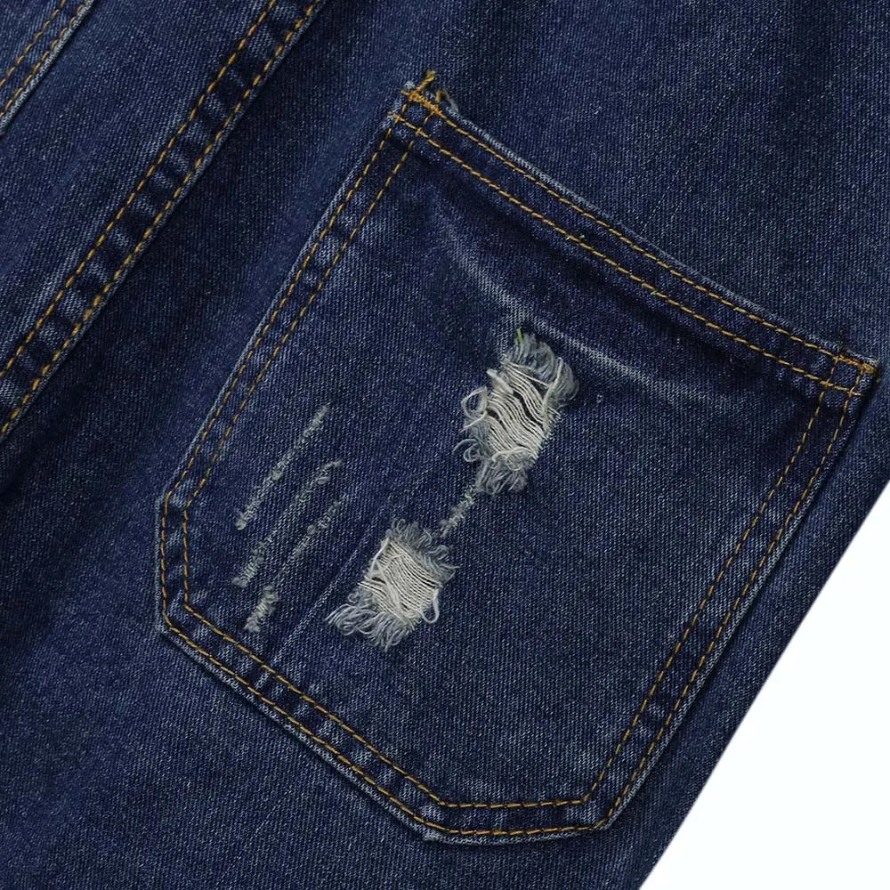 Женский джинсовый комбинезон с потертостями повседневный свободный винтажный