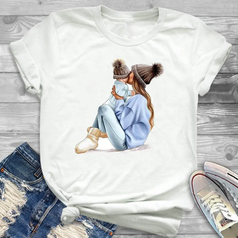 Женская футболка с рисунком из мультфильма супер мама коротким рукавом и