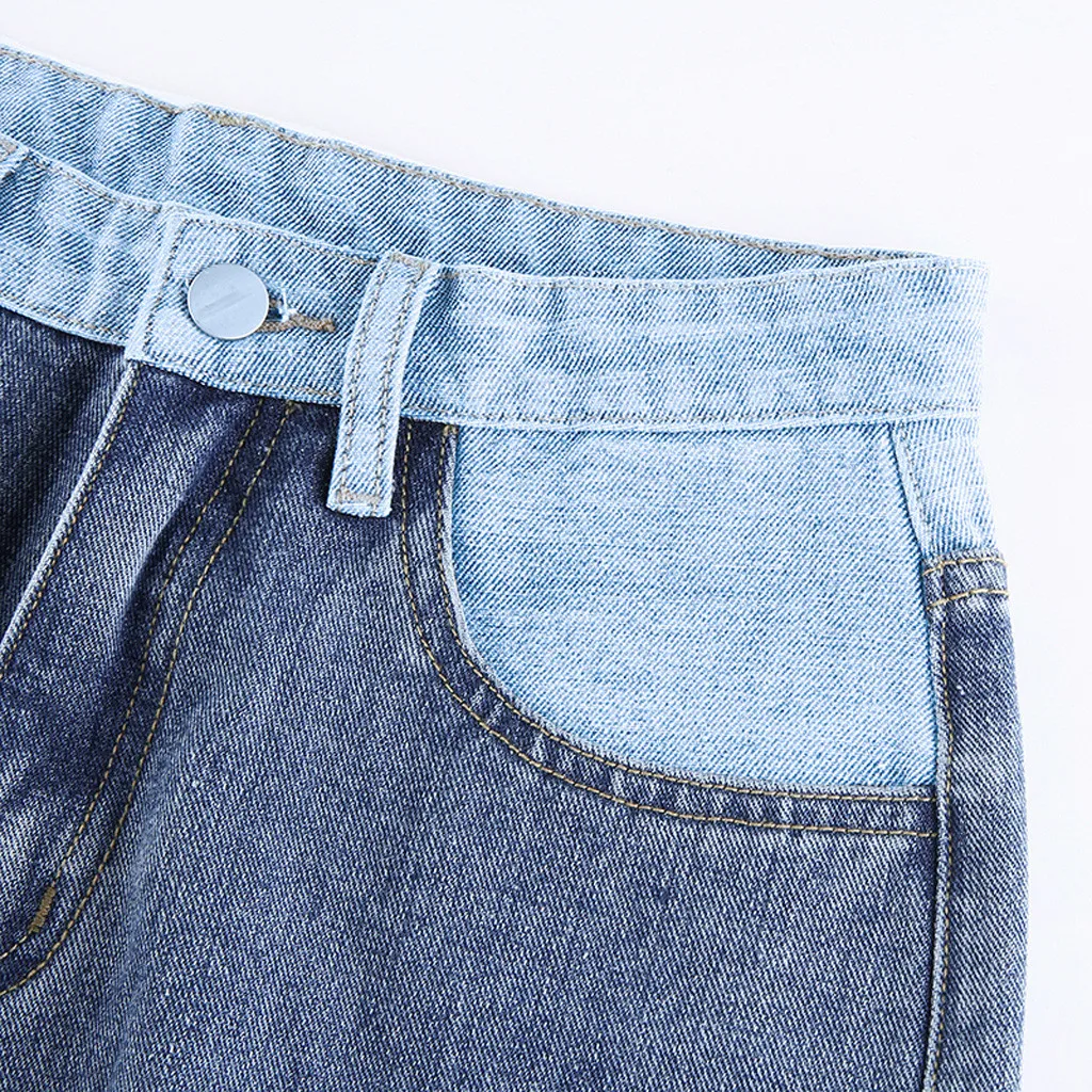 Женские джинсы повседневные Прямые облегающие с цветными блоками брюки