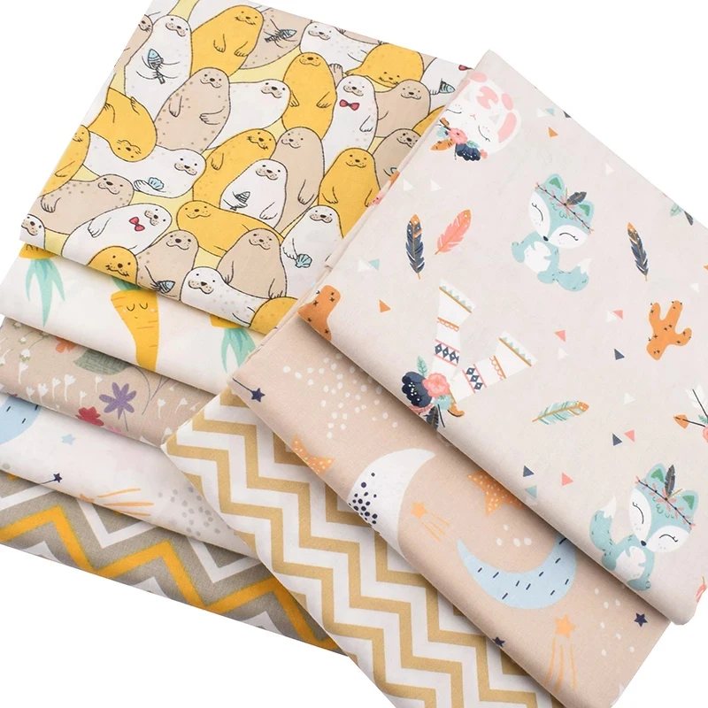 

Nanchuang Beige Cartoon Printed Twill Cotton Fabric Sewing Quilting Tissue Baby Bed Sheets Children Dress Material 40x50cm