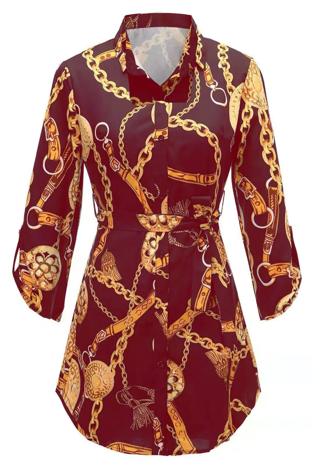 

Boho Women Midi Party Dresses 2021 New Women's Summer Long Blouse Fashion Chain Print Stand Collar Shirt Casual African Clothes