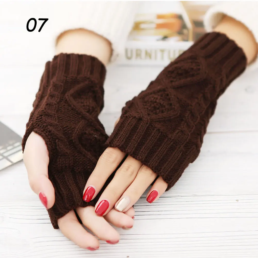 07 Coffee Gloves Sparsil, женские зимние вязаные перчатки без пальцев, теплые шерстяные вязаные перчатки, 20 см, жаккардовые варежки на половину пальцев, эластичные короткие Защитные перчатки на запястье - Цвет: 07 Coffee Gloves