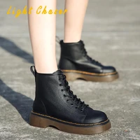 size35 40 chunky motorcycle boots for women autumn 2020 fashion round toe lace up combat boots ladies shoes womens ankle boots