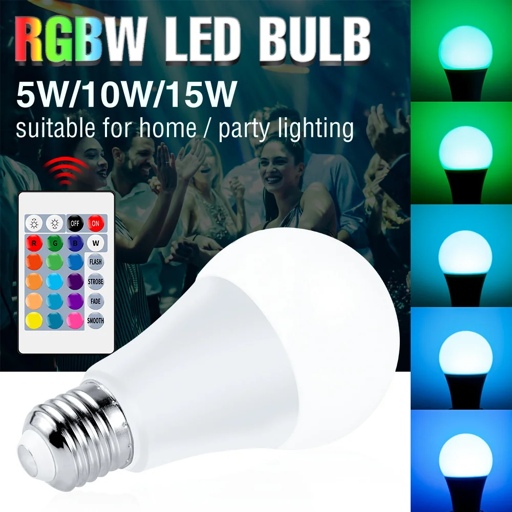 

220V RGB Light E27 LED Lampara 15W Smart Light Bulb 5W 10W Remote Control Lamp Dimmable Ampoule Colorful Bulb For Home Lighting