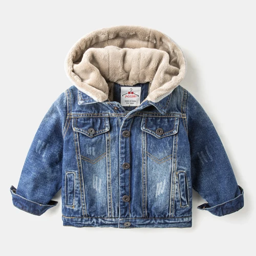 Синий Boys'Autumn and Winter Jeans Jacket with Fleece Thickening Children's Winter Dress New Westernized Boys' Jacket - Цвет: Синий