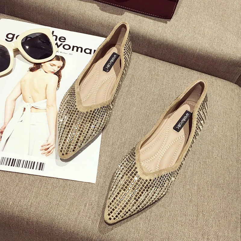 Bling Flat Shoes Women Fashion Ballerinas Pointed Toe Ladies Dress Moccasins Rhinestone Foldlable Summer Ballet Flats Woman 2020 | Обувь