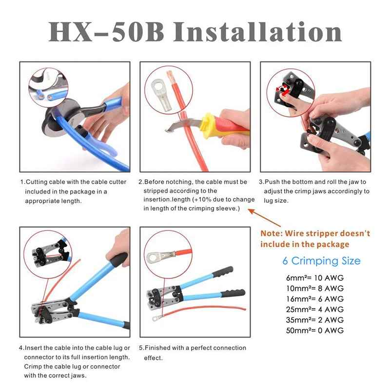 HX-50B щипцы для обжима проводов набор ручных инструментов кабеля Храповые клемм