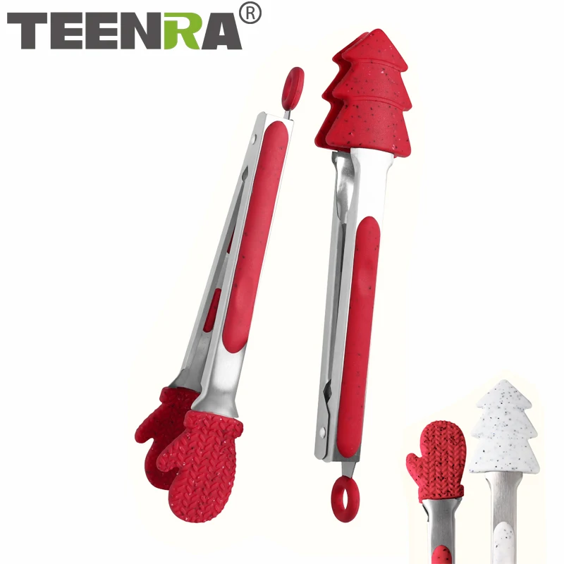 TEENRA 2 шт. пищевые силиконовые щипцы для барбекю с антипригарным зажимом кухонные
