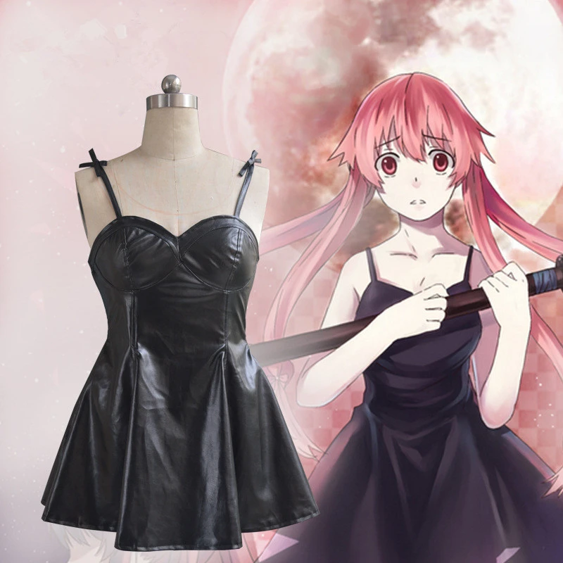 Gasai Yuno косплей платье Mirai Nikki COS аниме из ПУ кожи наряд для взрослых головной убор