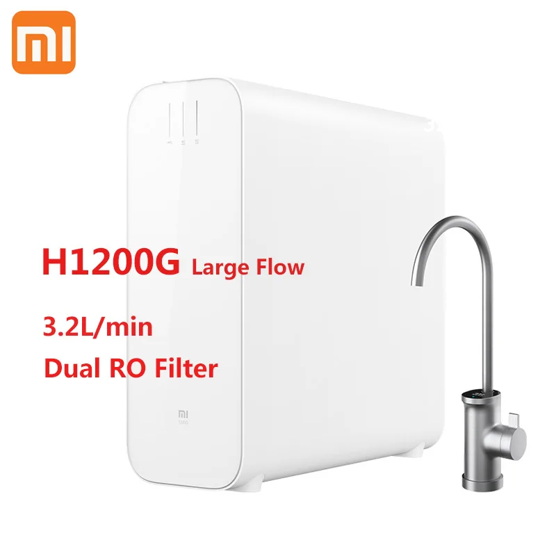 

New Xiaomi Water Purifier 1200G 3.2L/Min Large Flow Dual RO Reverse Osmosis Filtration Filter With Faucet TDS Display Mijia APP