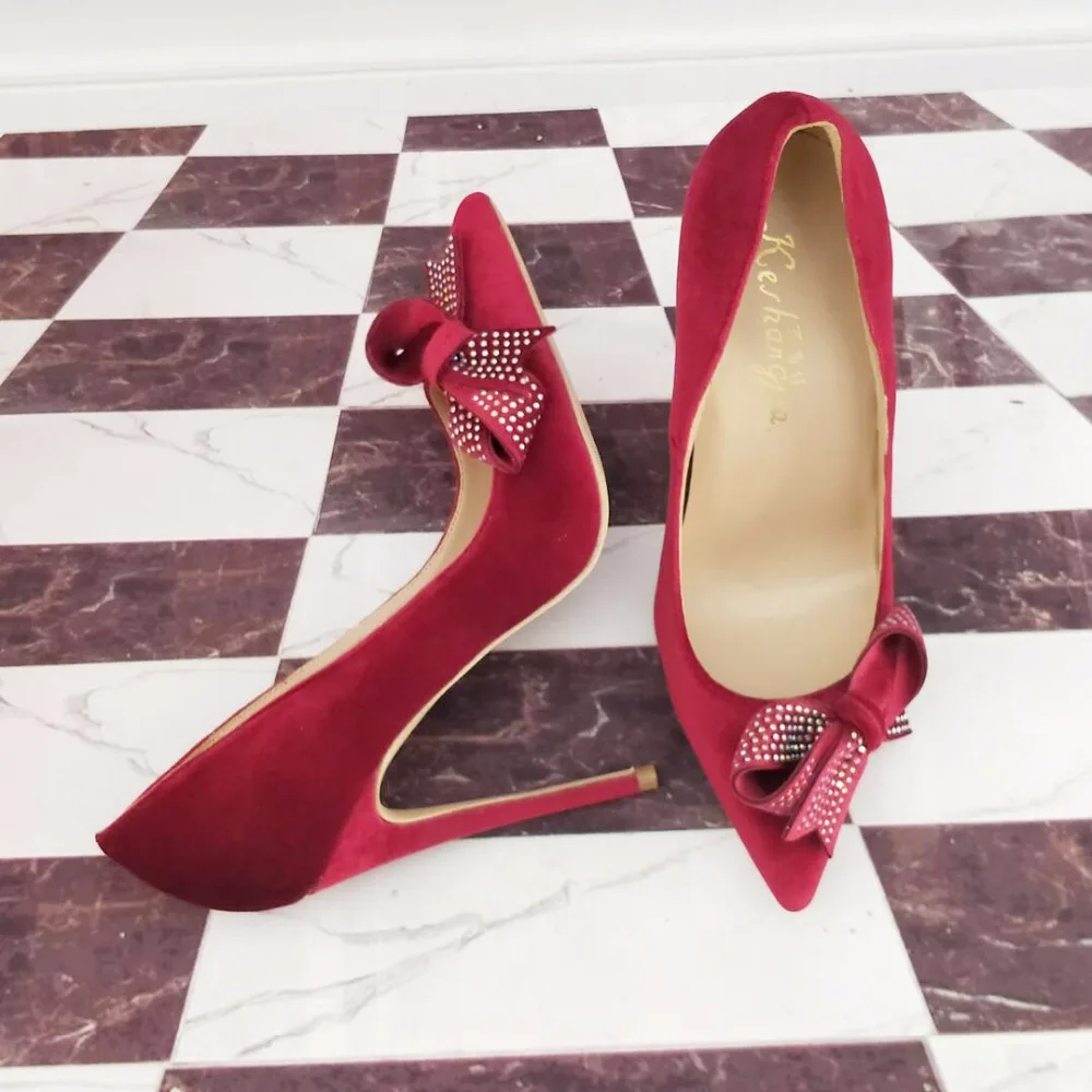 Соблазнительные красные туфли на высоком каблуке 10 см 12 с бантом банкетные