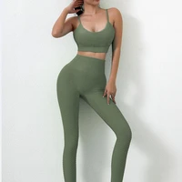 ribbed yoga set women running suit fitness workout clothes sexy outfits female sportswear high waist leggings push up sports bra