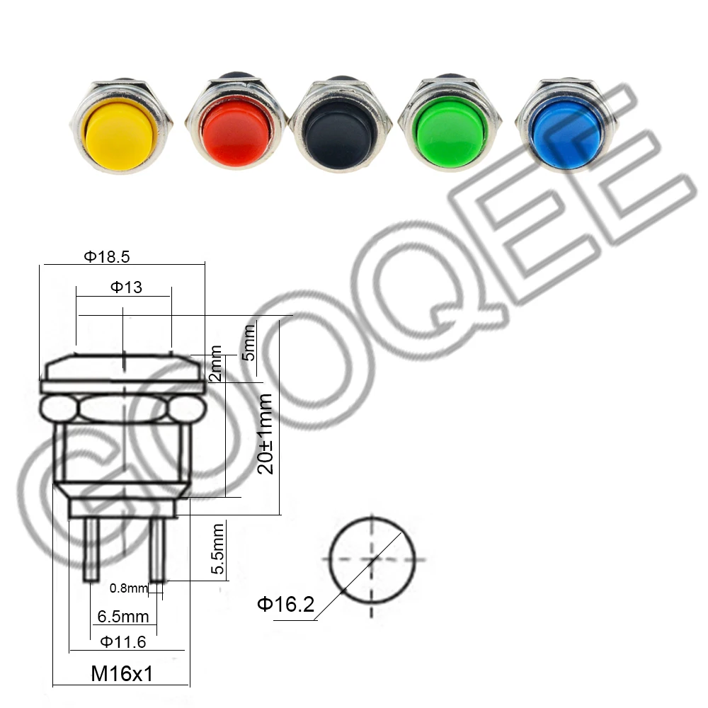 5PCS Colourful 16MM Waterproof DS-212 Momentary SPST Self-reset Round Cap Push Button Switch AC 125V 3A DS212 For Small Car |
