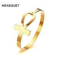 meaeguet stainless steel ankh cross bracelet for women key of life bangle bracelet pulseiras egypt religious jewelry