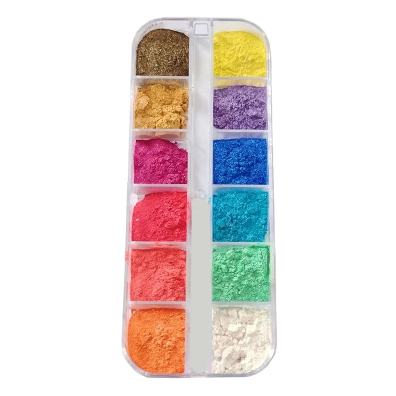 

69HB 12 Grids Cosmetic Grade Pearlescent Natural Mica Mineral Powder Epoxy Resin Dye