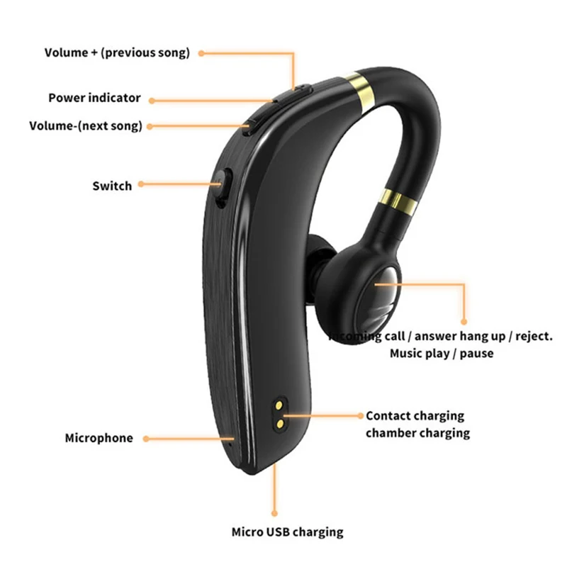 Фото Bluetooth-наушники с микрофоном, беспроводная гарнитура с функцией Hands-free, контроль громкости батареи, для разговоров №5