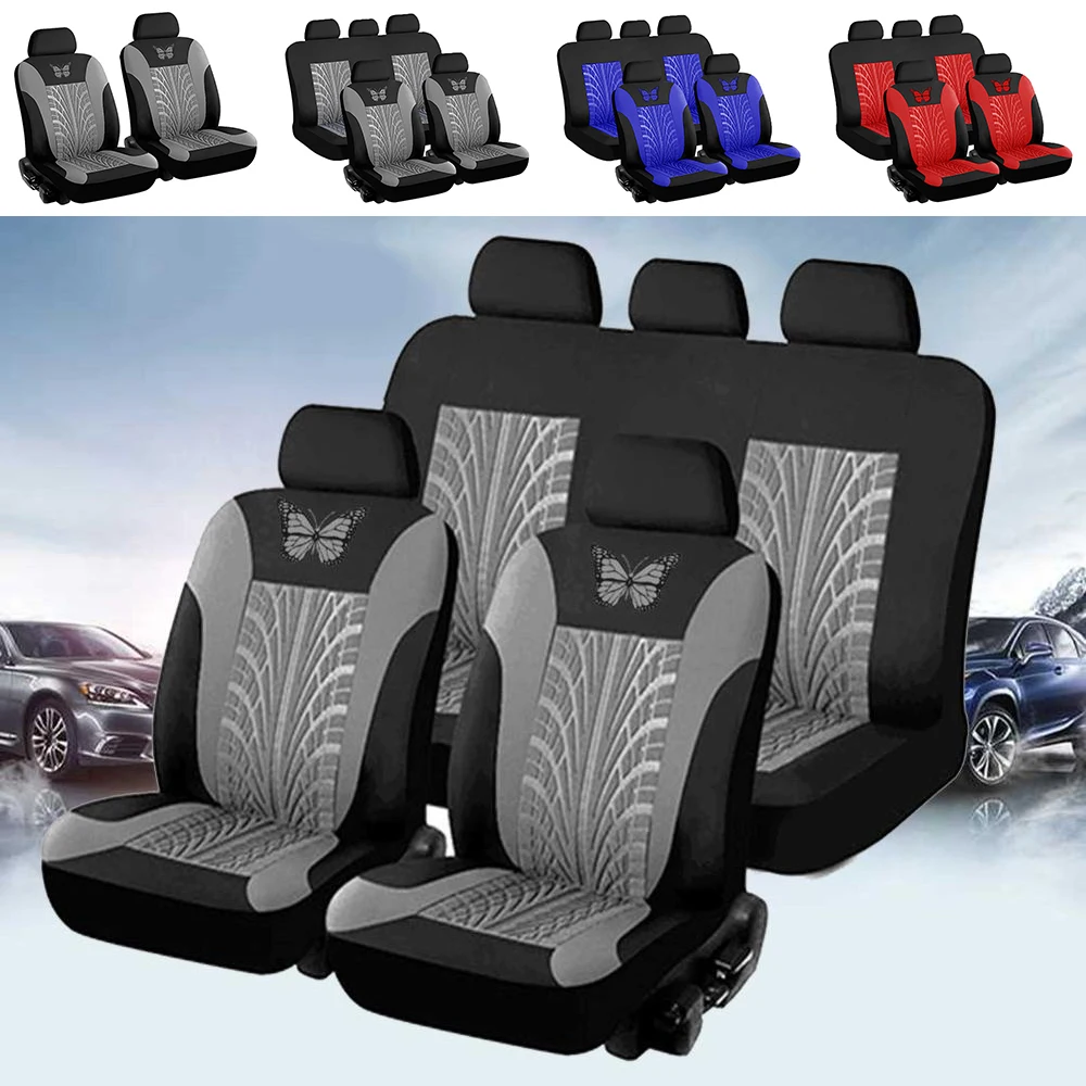 

Emboridery Car Seat Covers Set Unverisal Fit Most Cars Covers Tire Track Auto Protector Covers Front Rear Black