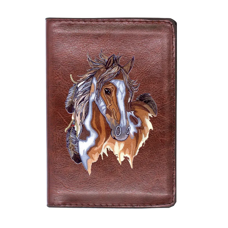 Vintage Horse Design Passport Cover Leather Men Women Slim ID Card Holder Pocket Wallet Case Travel Accessories