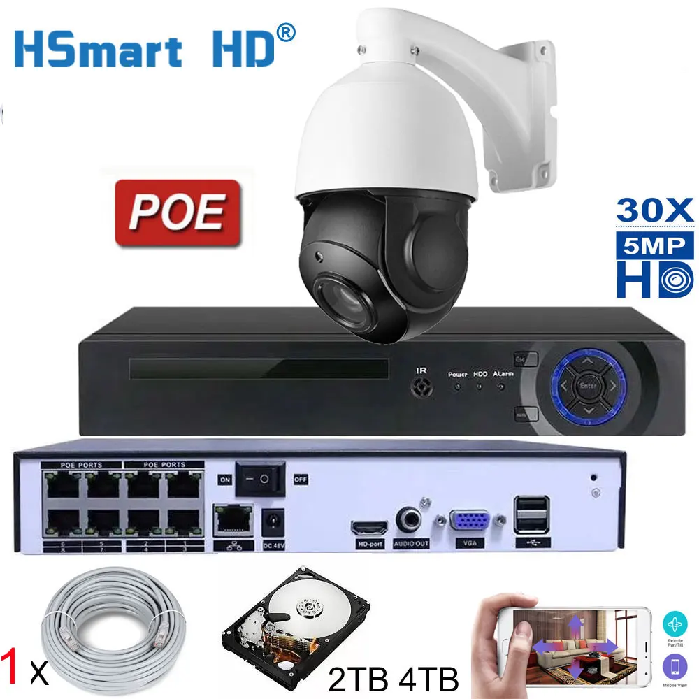 8CH NVR POE Комплект H.265 система 4TH HDD CCTV безопасности 5MP PTZ ip-камера Открытый Onvif 30X зум водонепроницаемый Мини скоростная купольная камера