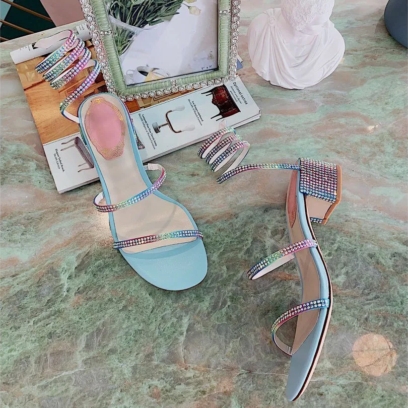 

Prowow Ankle Gladiator Sandals Rhinestone Decor Women Sandals Sexy Shoes Woman 4.5cm Heels Summer Party Colourful Women Sandals