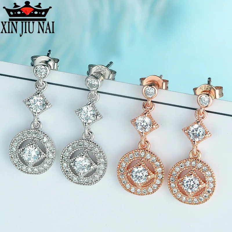 Женские серьги из розового золота с фианитами простые круглые квадратными