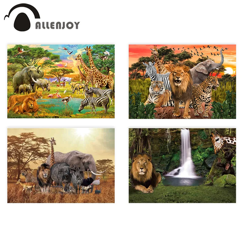 Allenjoy сафари диких животных фон пейзаж в африканском стиле джунглей с тропическим