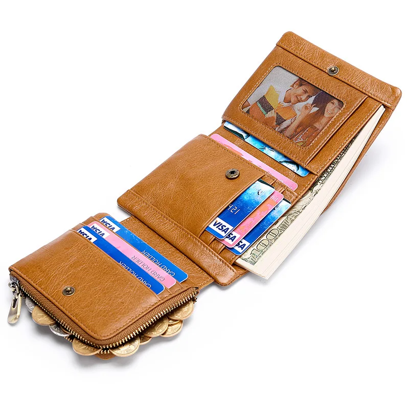 2019 New RFID Men's Wallet Retro First Layer Cowhide Tri-fold Buckle Short Coin Pocket | Багаж и сумки