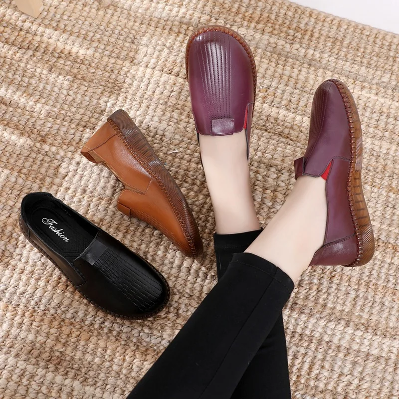 

BEYARNEdesigner handmade genuine leather autumn women shoes mother loafers soft tendon flat bottom Casual individual shoesE1033