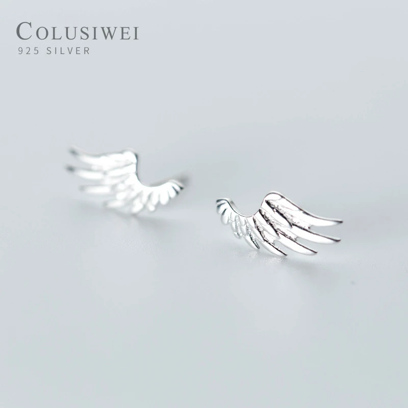 Colusiwei Простой Крылья Ангела Дизайн серьги со шпилькой для женщин натуральная 925 стерлингового серебра