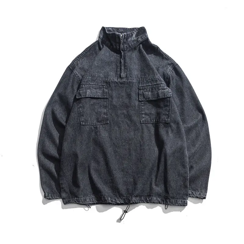 

Korean Cotton Pullover Denim Jacket Men's Fashion Retro Casual Denim Jackets Mens Streetwear Korean Hip-hop Bomber Jacket Men