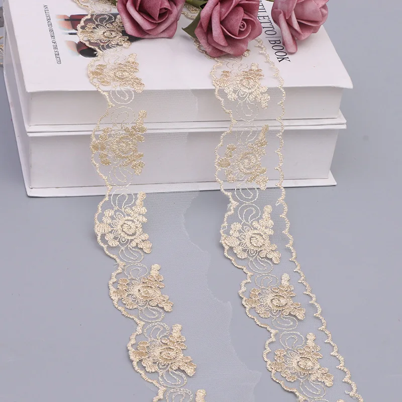 2 ярда сетчатая кружевная вышитая подушка с золотой нитью скатерть ручной работы